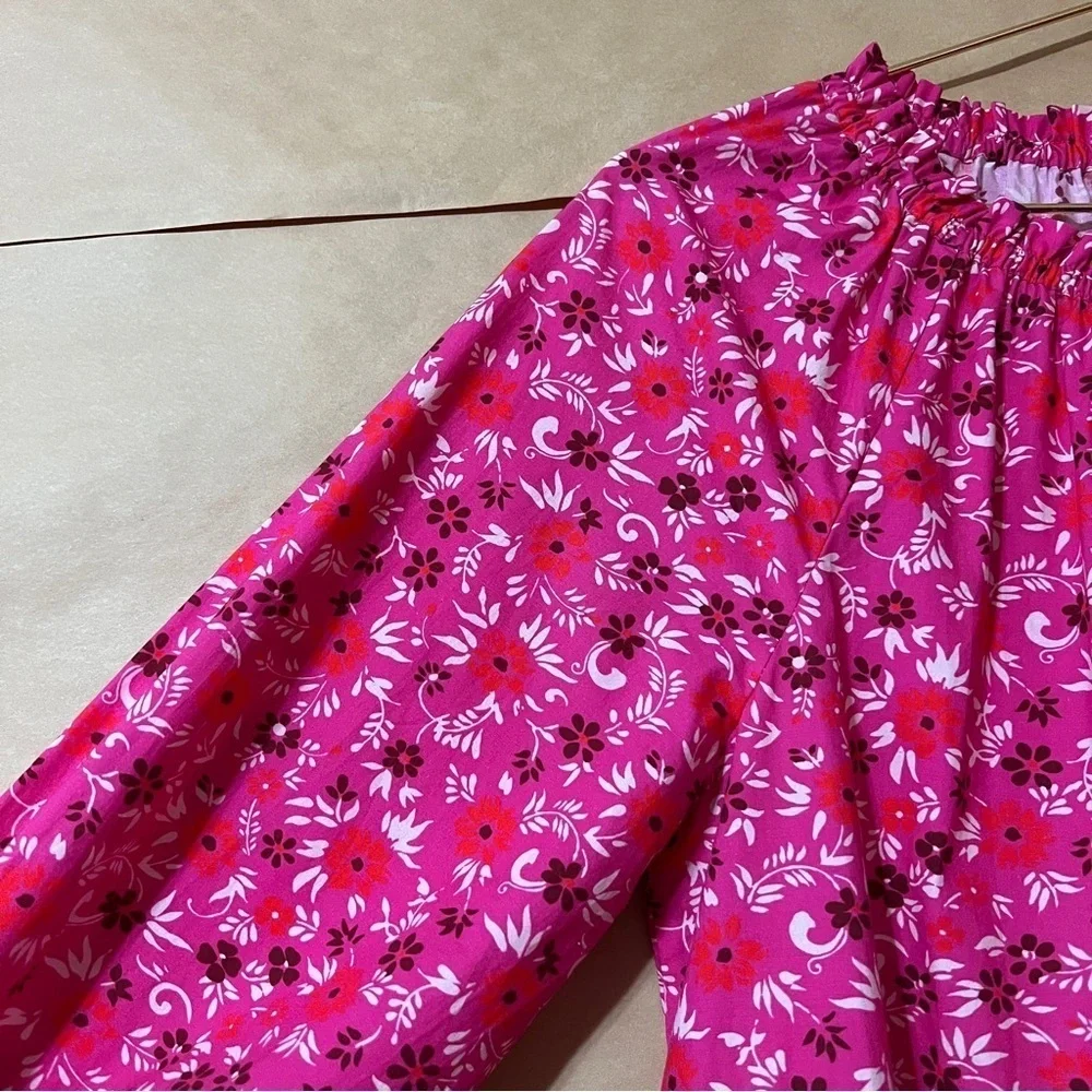 Figue | Bella Dress Tiered Popover Mini Dress Smocked Sleeve Pink Floral Size S - Picture 9 of 15